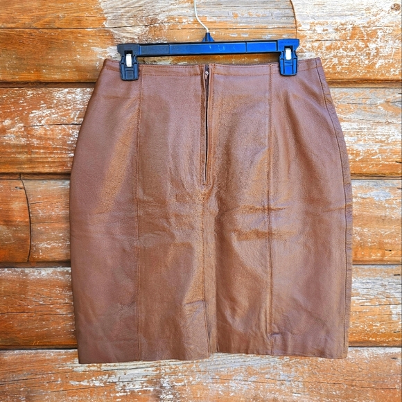 Vintage Savannah Western Fall Genuine Leather Brown Midi Skirt Zip Up Back - Picture 6 of 9